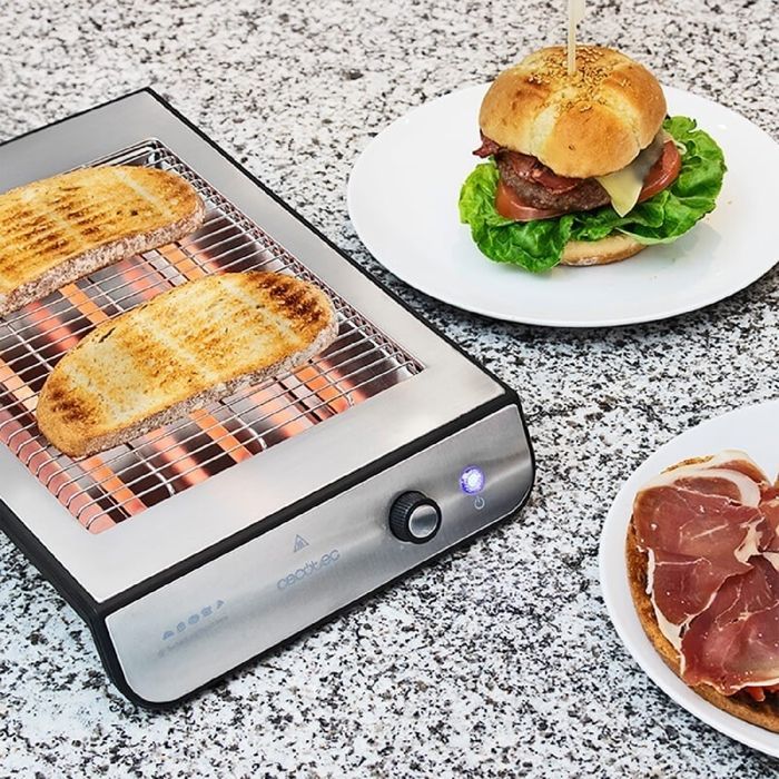Tostadora horizontal básica Cecotec Turbo EasyToast. 3 elementos calefactores de cuarzo, 6 niveles de potencia, bandeja recogemigas.