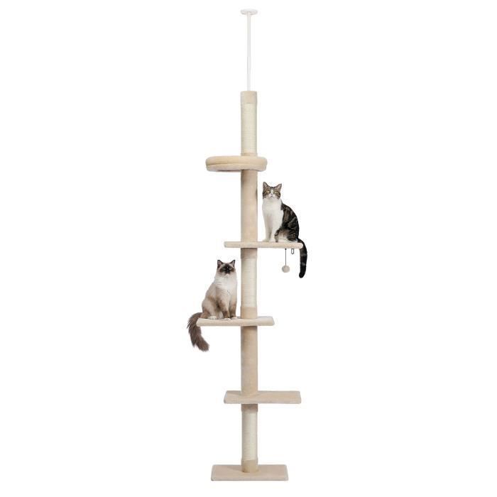 PAWZ Road Arbre à Chat au Plafond, Griffoir Sisal, Hauteur Réglable 238-275cm Beige