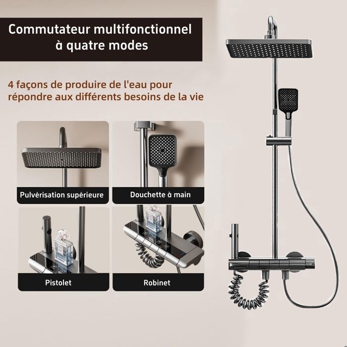 Colonna doccia - Set colonna doccia a 4 modalità con altezza regolabile - Soffione doccia, getto, rubinetto e soffione doccia