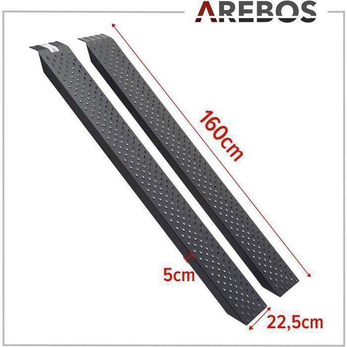AREBOS Set of 2 Motorcycle Loading Ramps | Galvanized Steel Loading Rail | 400 kg Black