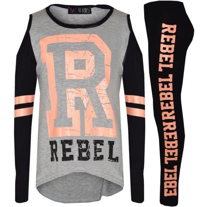 Conjunto de camiseta y leggings Rebel Attitude para niñas - MARCA - Edades 7-13 - Negro - Viscosa/Elastano