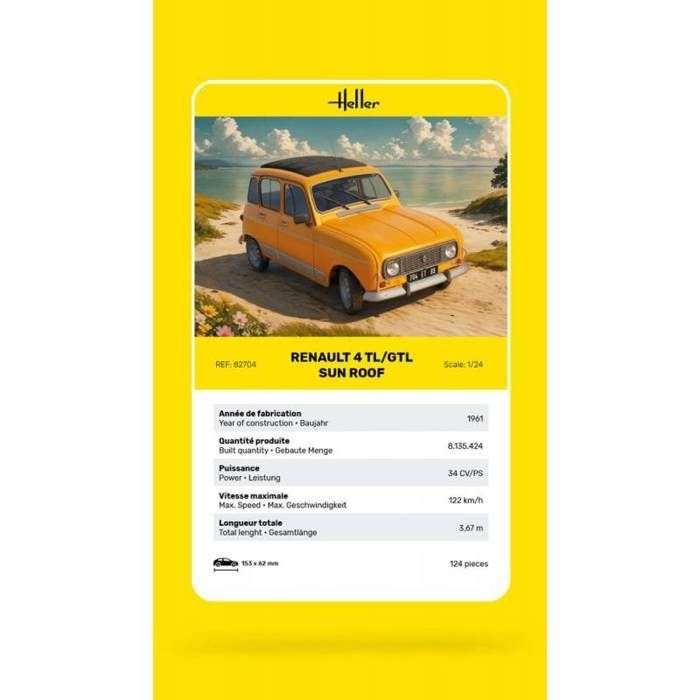 Maquette Voiture - HELLER - Renault 4 Tl/gtl Sun Roof - Échelle 1:24 - Vintage - Mixte