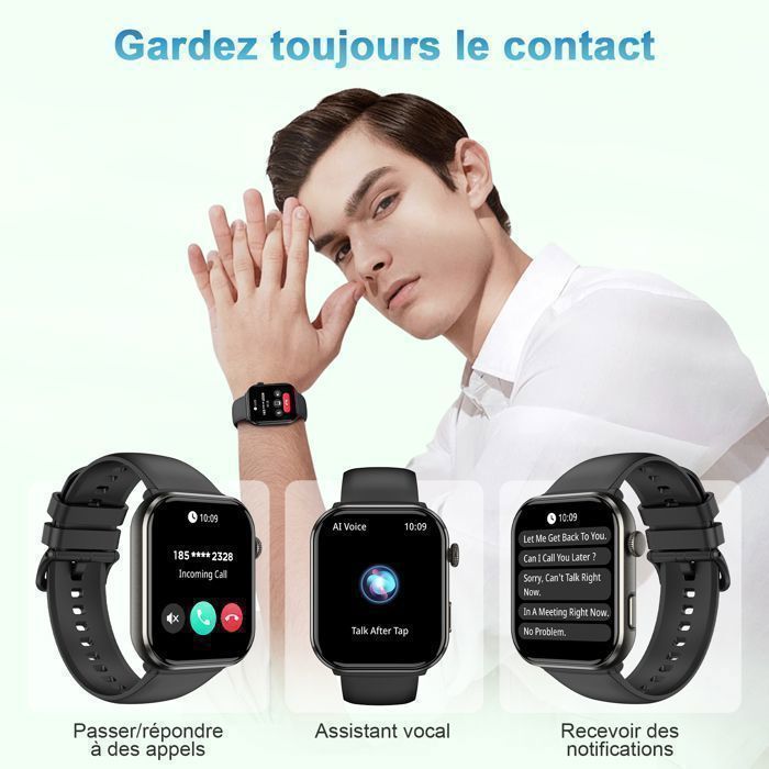 Blackview herensmartwatch met 1,96 inch AMOLED-scherm, 800 mAh-batterij, Bluetooth-bellen, slaaptracker, stappenteller, kompas en meer dan 100 sportmodi.