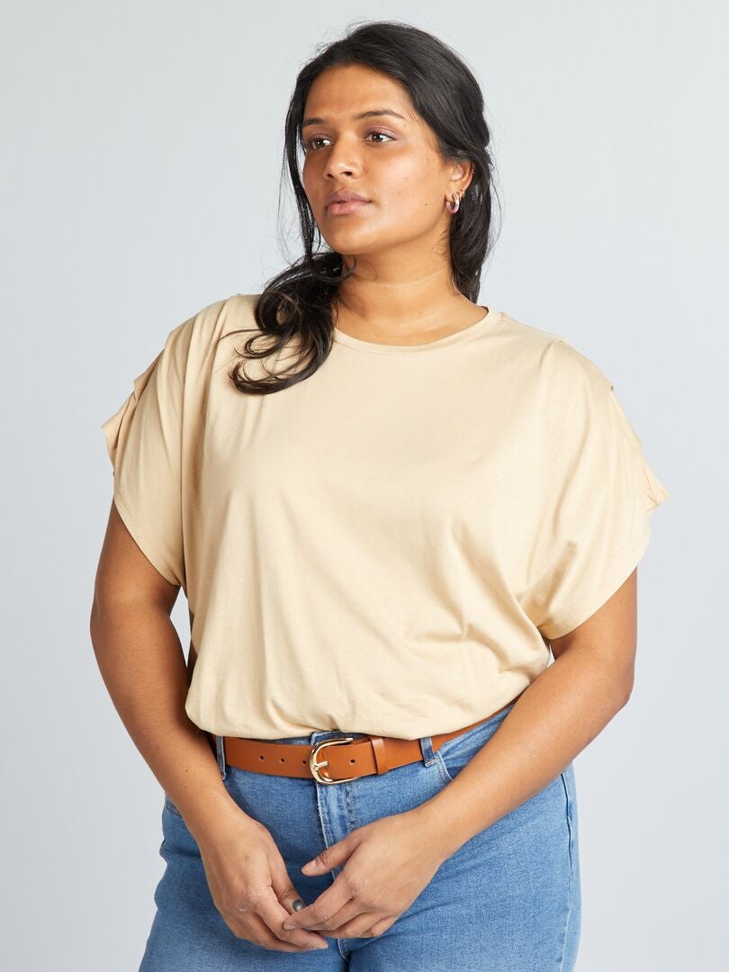Effen T-shirt met korte mouwen - BEIGE