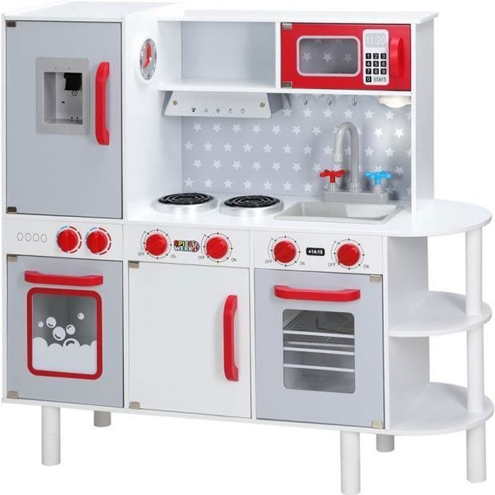 Cuisine pour enfants en bois 91x33x86/92 cm dinette cuisinière réglable hauteur 38 accessoires jeu éducatif enfant jouet