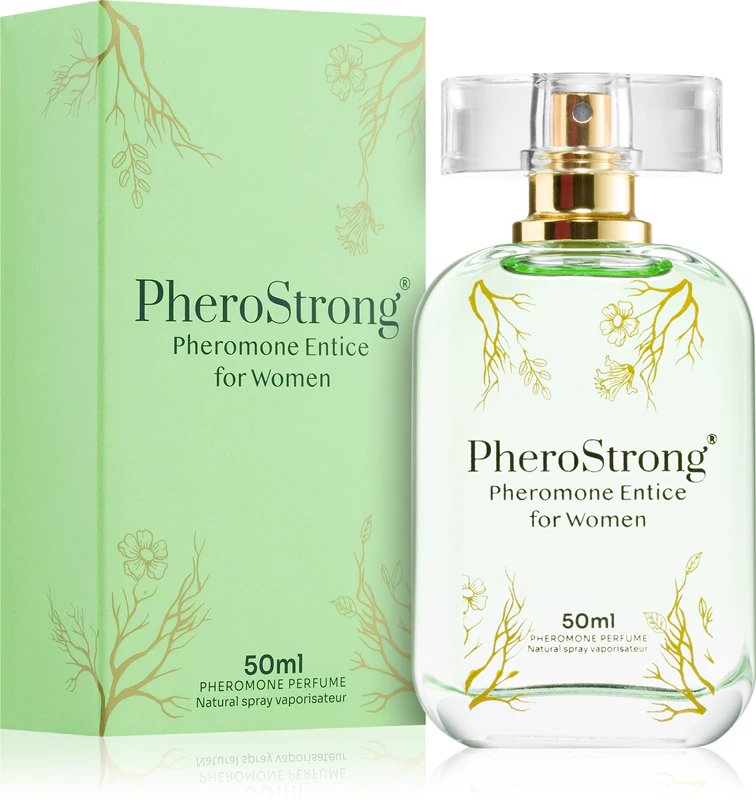 Perfume PheroStrong Pheromonone Entice para mulheres, com feromônios.