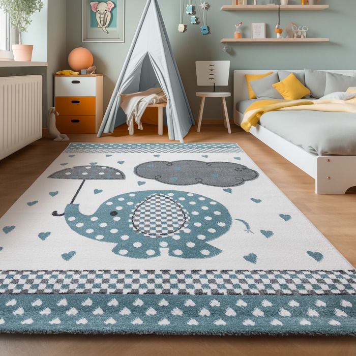 Tapis d'enfant - Marque - Éléphant nuage - Rectangle - Polypropylène - Bleu