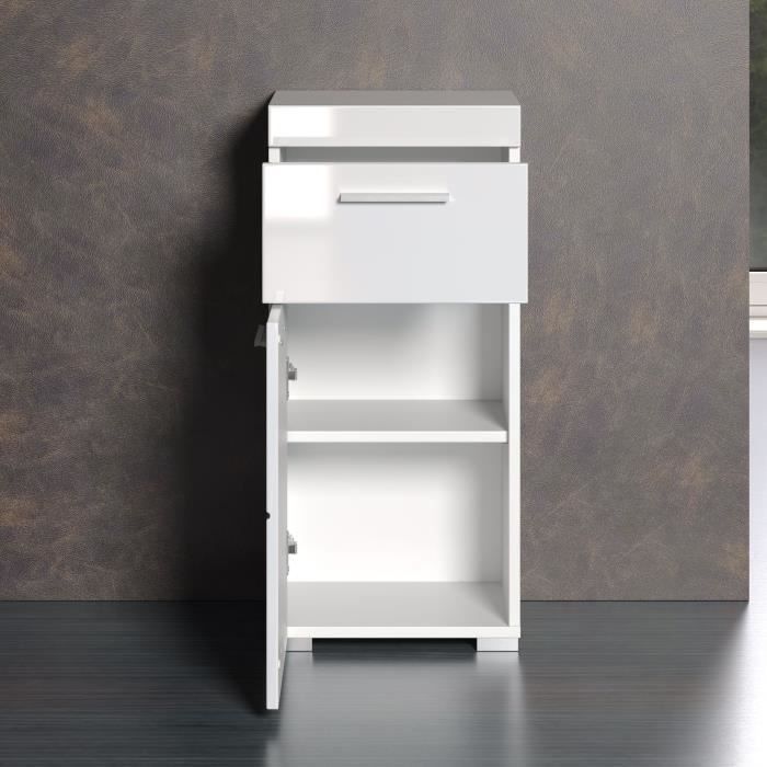 Mueble de baño bajo - 1 puerta y 1 cajón - Blanco - Ancho 37 x Profundidad 31 x Alto 79 cm - AMANDA
