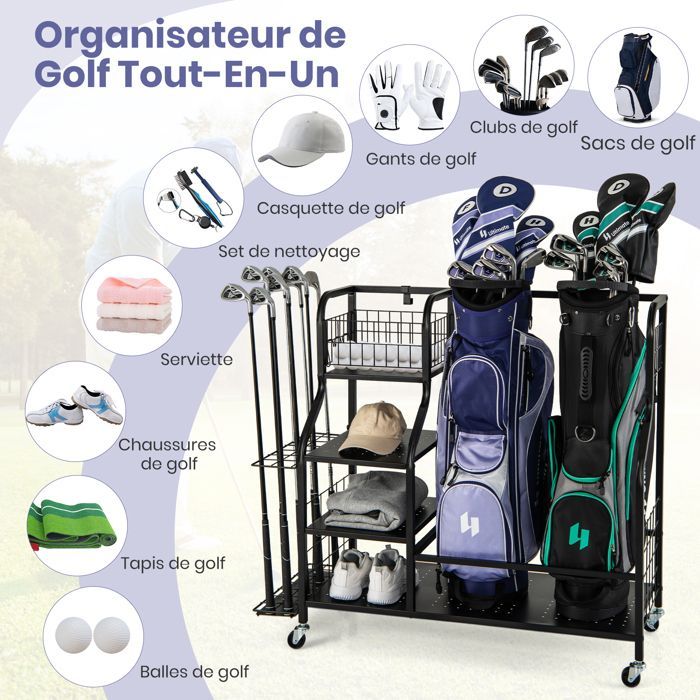Carrito de golf - GOPLUS - Estantería de almacenamiento con 3 niveles, para garaje, club, gimnasio
