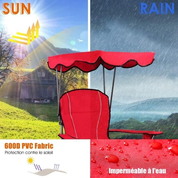 RELAX4LIFE Chaise de Camping Pliante avec Toit Parasol & Porte-Boisson, Chaise de Pêche en Cadre Métallique - Charge Max