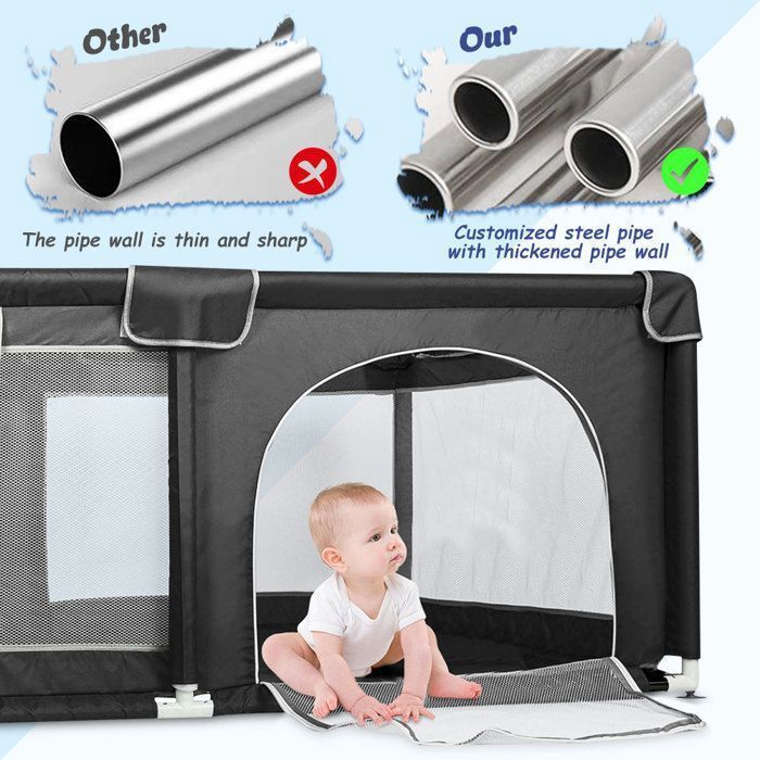 Parque infantil de 120x160cm -MIPAN- Con bolsa de almacenamiento - Desmontable y lavable - Antichoque - Apto para niños de 0 a 6 años - Negro