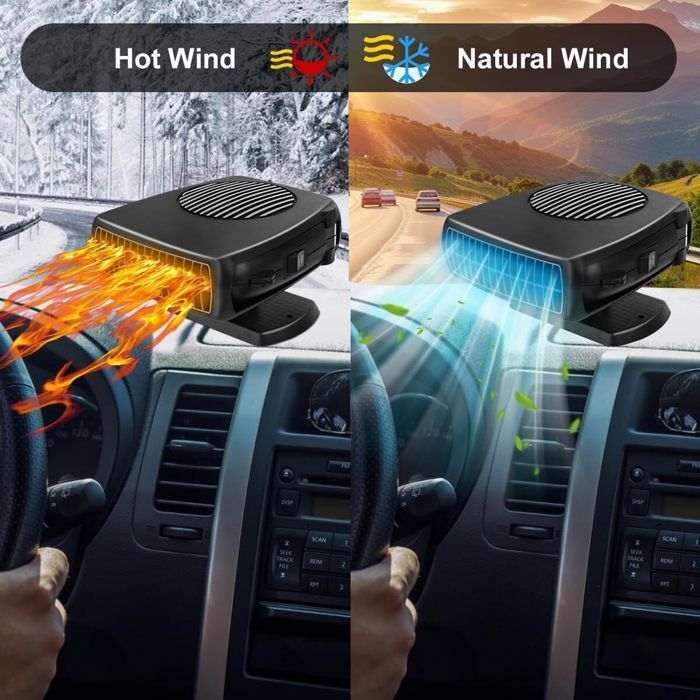 Calefactor y enfriador portátil 2 en 1 para coche: 12 V 200 W mediante encendedor de cigarrillos, descongelador rápido del parabrisas y deshumidificador para vehículos.