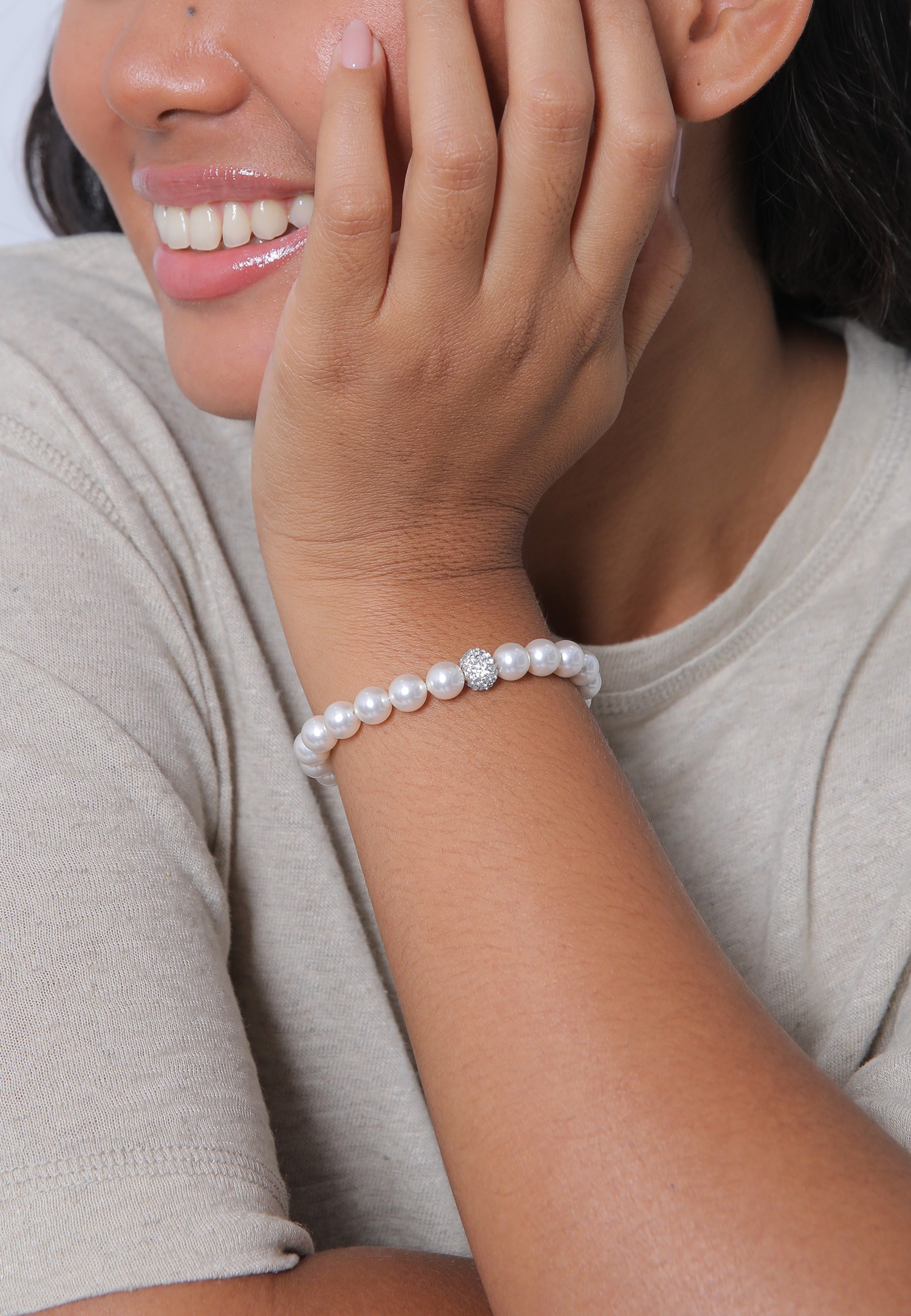 Elli Femmes Elégant avec Perles Synthétiques et Cristaux en Argent Sterling 925