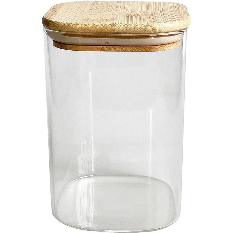 Caja de almacenamiento de cocina de 1,2 l de vidrio con tapa de bambú