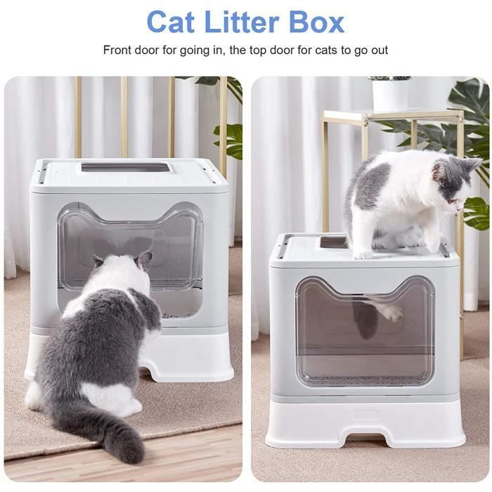 Arenero cerrado para gatos, caseta de baño para gatos a prueba de olores con doble entrada, bandeja de arena grande blanca, 51 x 41 x 38 cm