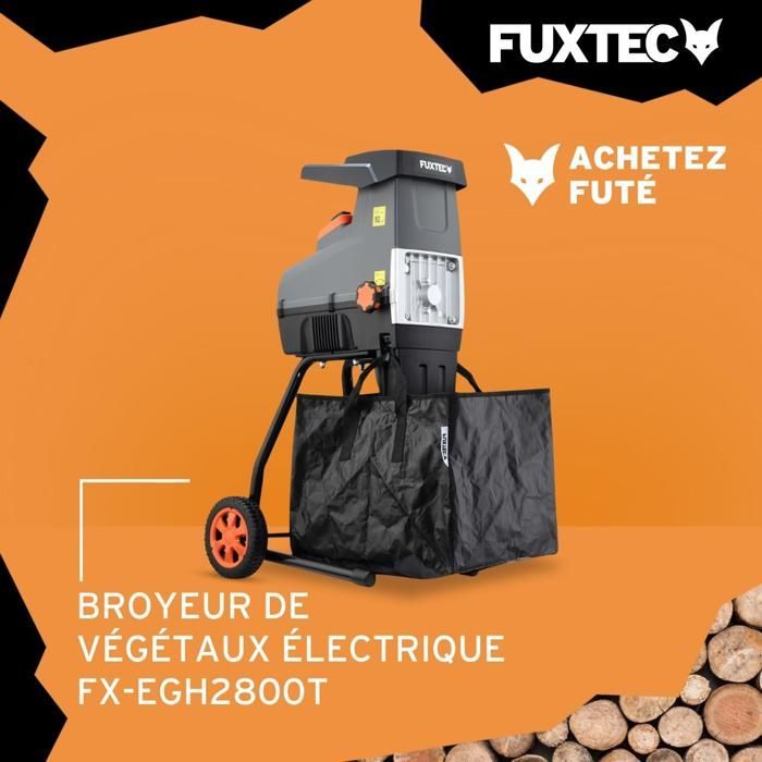 FUXTEC FX-EGH2800T elektrische tuinhakselaar - 2800W, stille rollen van 92 dB, opvangbak voor snoeiafval van 60 liter, takken met een maximale snijcapaciteit van 44 mm.