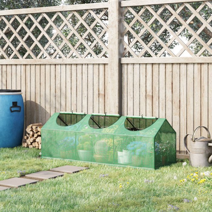 Invernadero de jardín - Outsunny - 3 ventanas - cubierta de PE de alta densidad 140 g/m² - estructura de acero - 180 x 60 x 60 cm - verde oscuro