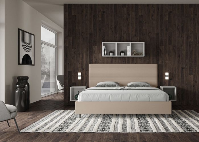 Lit king size coffre rembourré 200x210  similicuir taupe Focus