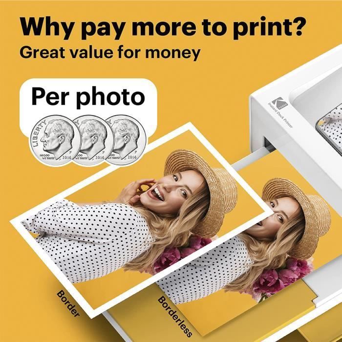 Kodak Dock Plus PD460, Imprimante Photo Portable pour Smartphones, Tirage Photo Instantané 10x15cm, Lot de 90 Papiers Photo