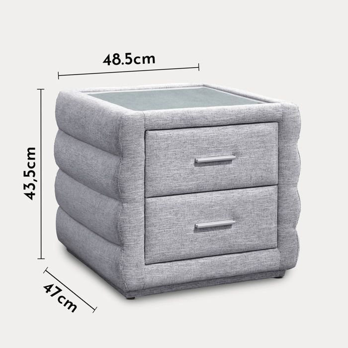 MEZZA - Mesa de cabeceira com 2 gavetas, tecido cinza mesclado