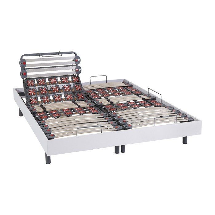 Letto relax elettrico con doghe e molle + materasso in memory foam e bambù - 2 x 80 x 200 cm - Bianco - DAMYSOS by NATUREA