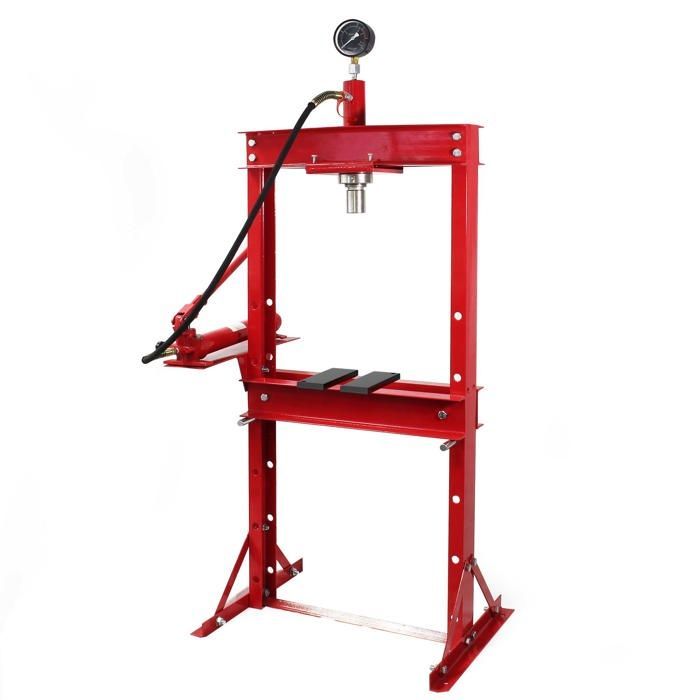 Prensa hidráulica profesional Wiltec con bastidor para taller, fuerza de prensado de 20 toneladas y manómetro.
