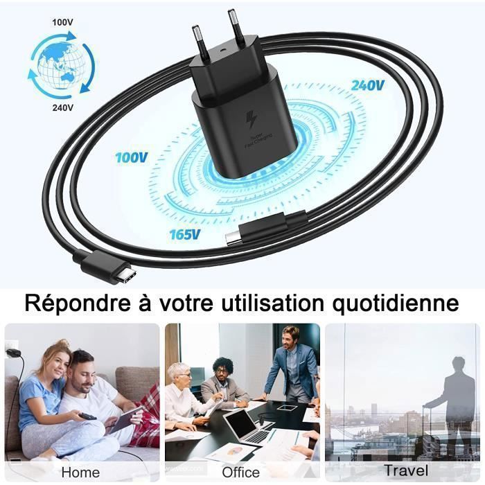 25W Fast Charger + USB-C Cable for Samsung S22 PLUS, S22 ULTRA, S21 FE 5G, S21 PLUS, S21 ULTRA, S20 FE, S20 PLUS, Note 20, A53, Xiaomi