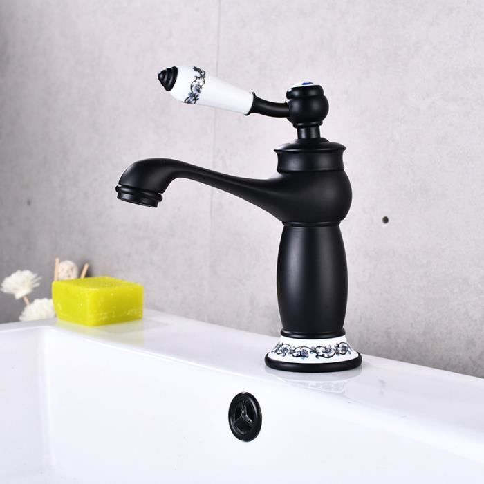 Grifo de baño de latón cromado - YYV - Negro - Un orificio - Altura 162 mm