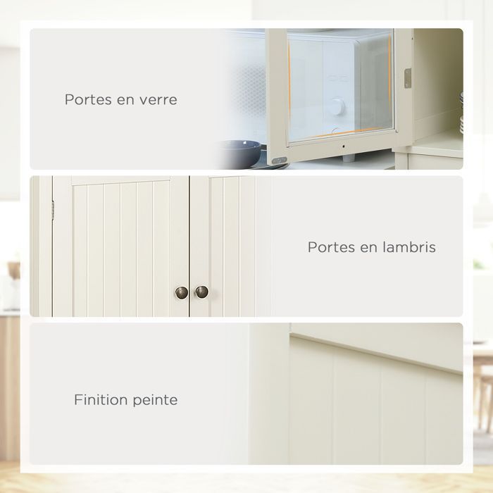 Kitchen sideboard - HOMCOM - storage unit with 4 doors (2 glass doors) and 1 drawer - wood - height 182.5 cm - beige
