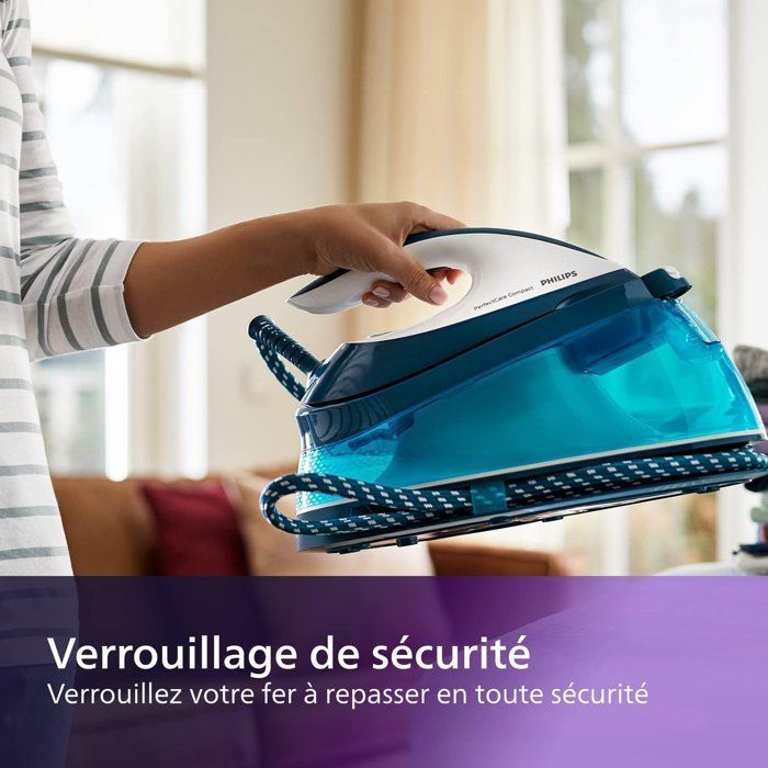 Centrale Vapeur - PHILIPS - GC7840/20 - PerfectCare Compact - 6.5 bars - 1.5L - Bleu/Blanc