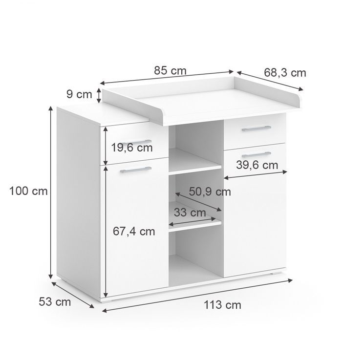 Cassettiera fasciatoio Leonie 113x109 cm, bianca, Vicco 35031