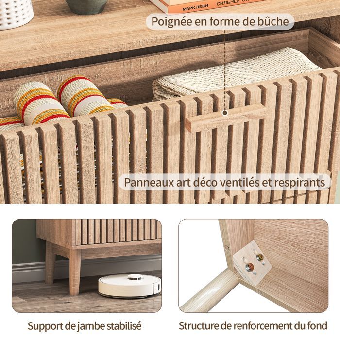 Commode en bois 100x34x73cm ,meuble de rangement de style scandinave avec 6 tiroirs et supports en bois,convient pour salon,