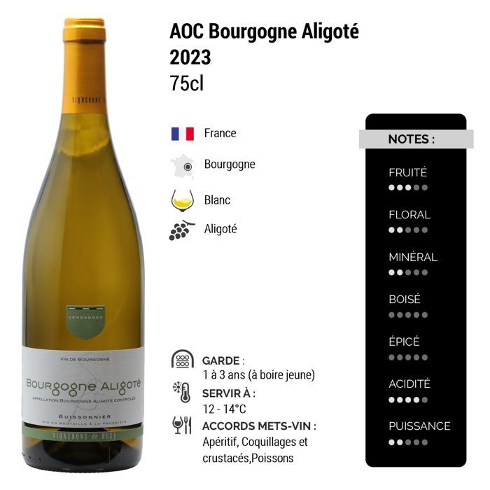 Cave des vignerons de Buxy Bourgogne Aligoté 2023 - Burgundy-valkoviini (6x75cl)