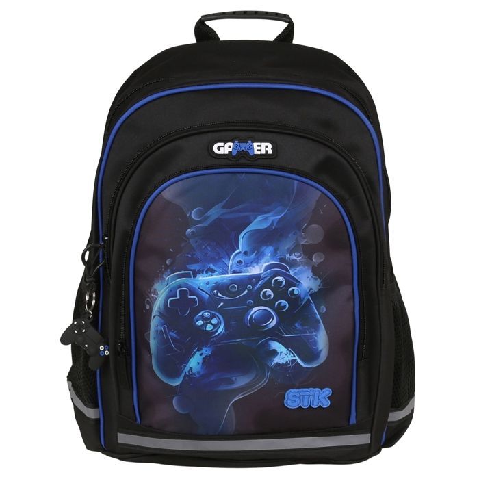 Sac à dos scolaire rembourré bleu-noir pour garçon, avec réflecteurs, pour manette de jeu 40x29x20cm, 23 l