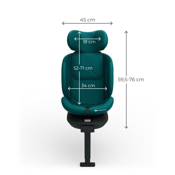 Silla de coche Kinderkraft I-360 2 PLUS 4 en 1 i-Size de 40 a 150 cm, asiento giratorio 360°, ISOFIX, convertible desde el nacimiento hasta los 12 años, verde