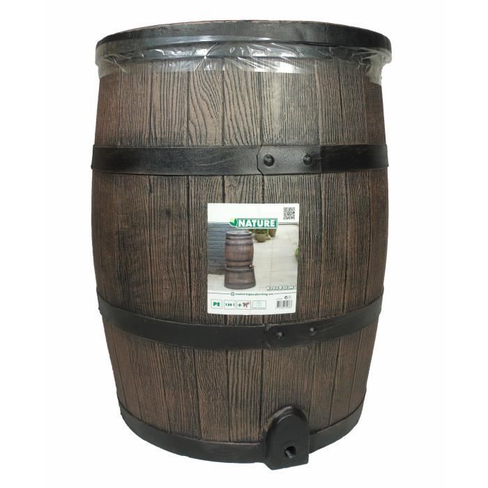 Water butt - NATURE - Rainwater barrel with wood look - 120L capacity - Brown - 50.5x66 cm