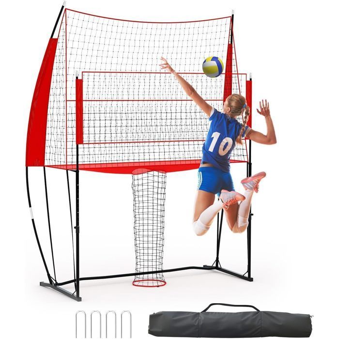 Filet de volleyball portable 248x107x335 cm - Hauteur réglable 1,9–2,4 m, structure acier/fibre de verre avec sac