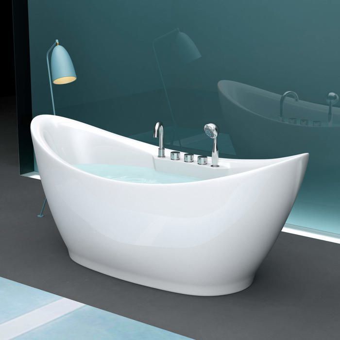Baignoire îlot acrylique blanc ovale 180x80x80cm - MAI & MAI - Robinetterie et trop plein inclus