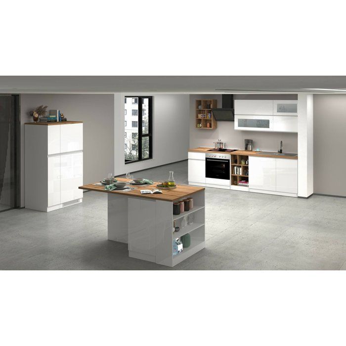 Juego completo de cocina Dmora, en madera noble blanca brillante.