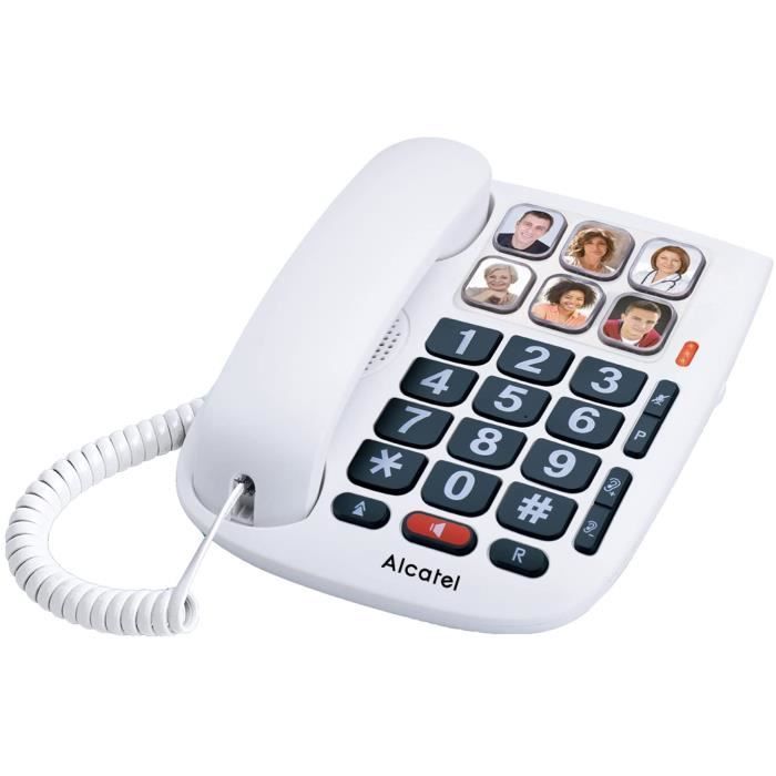 Telefone com fio Alcatel TMax 10 para idosos - 6 memórias de discagem rápida com foto - Função viva-voz - Branco