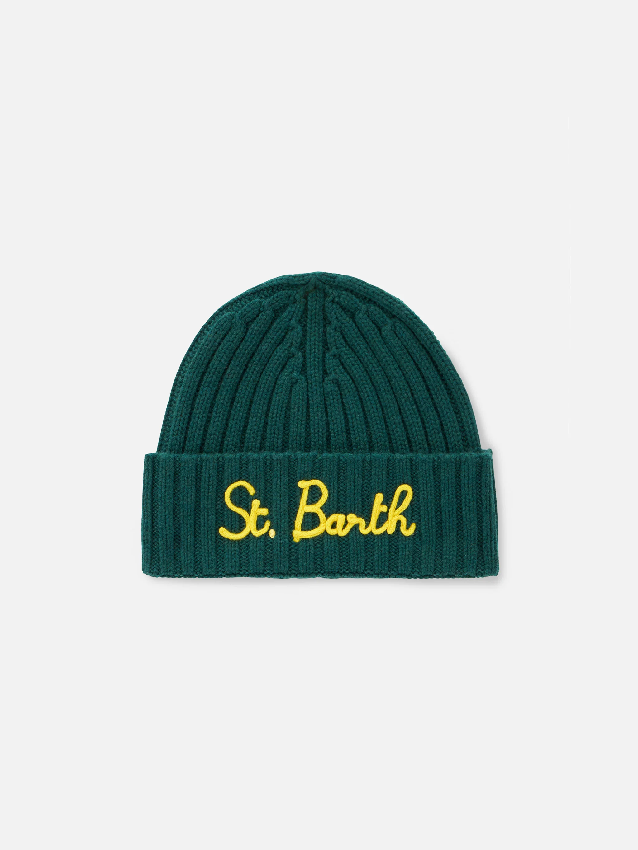 Grüne Kindermütze mit St.-Barth-Stickerei