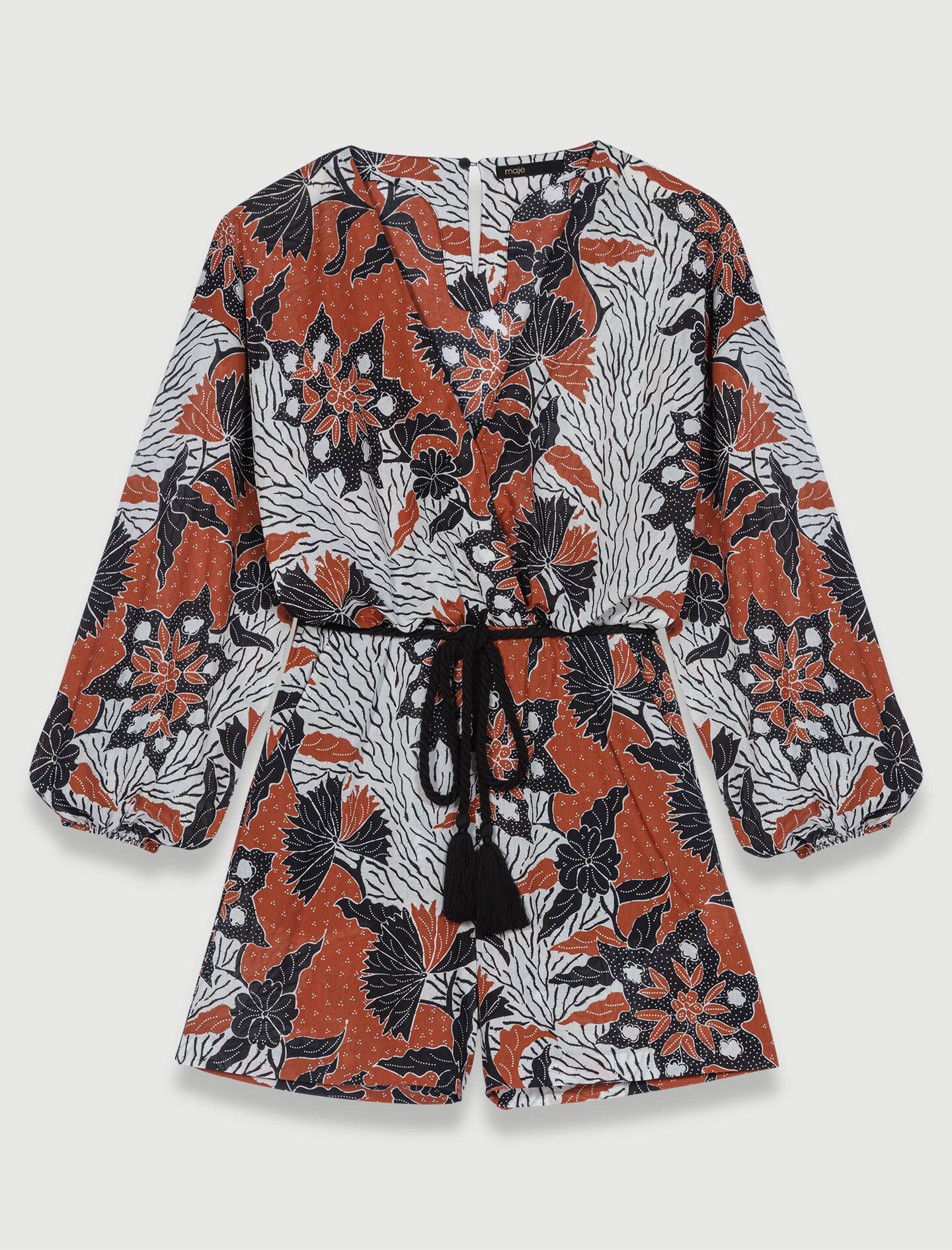 Korte jumpsuit van linnen en katoen - Etnische terracotta