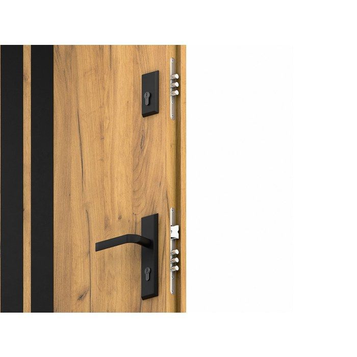 Porte d'entrée pleine en acier H207 x L100 cm - Effet chêne avec rayures noires - épaisseur 55 mm - poussant gauche - COBRITA