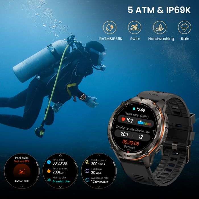 Montre Connectée homme SmartWatch Sport GPS 5ATM KOSPET T3 ULTRA 2 1.43