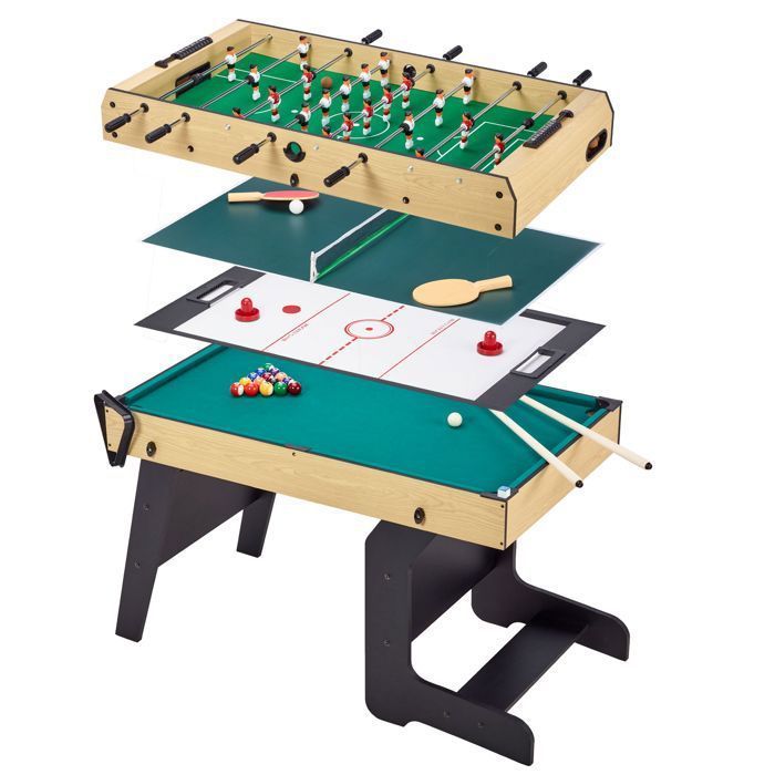 Tavolo da gioco pieghevole multi-gioco 4 in 1 KANGUI per ragazzi: calcio balilla, biliardo, ping pong, hockey.