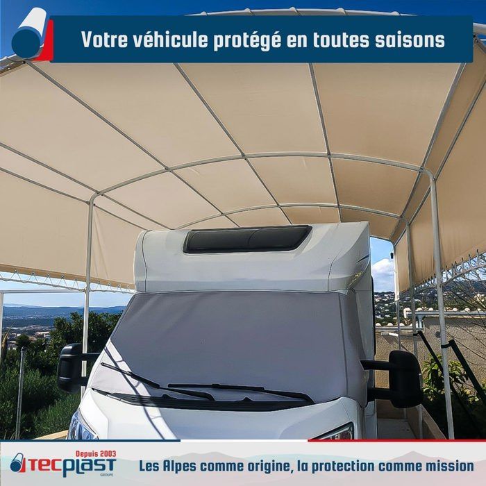 TECPLAST Bâche pour Carport 2,5x3 m LP506CP Beige foncé - Garantie 5 ans - Toile PVC étanche pour abri de voiture