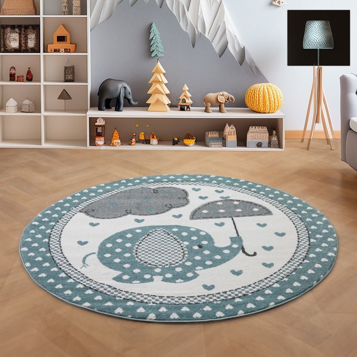 Tappeto per bambini - Marca - Elefante nuvola - Rettangolare - Polipropilene - Blu
