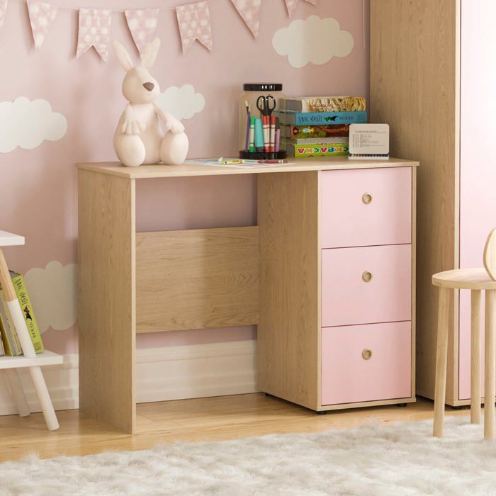 Neptune Rose & Oak 3-Drawer Desk, Computer Table / Dressing Table for PC/Laptop, Home Study Desk, Children's Furniture
