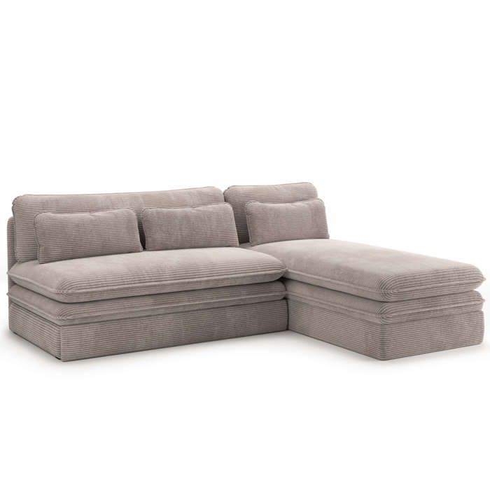 Sofá esquinero convertible y reversible NOMA de 4 plazas en pana color topo.
