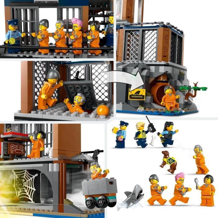 LEGO® 60419 City La Prison de la Police en Haute Mer, Jouet avec Hélicoptère et Bateau, 7 Minifigurines et Figurine de Chien